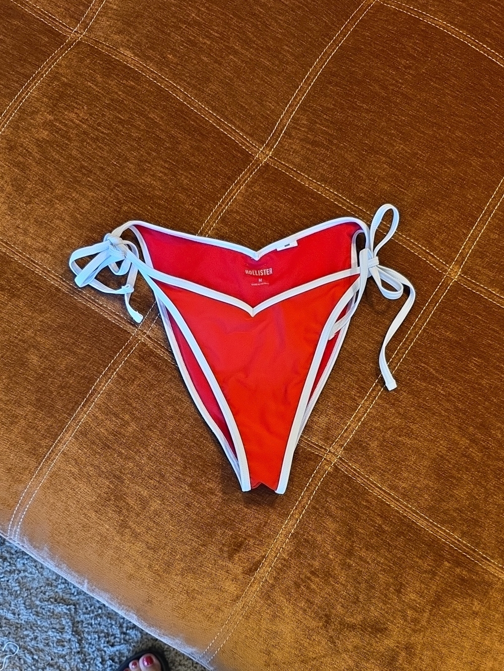 Hollister Red Bikini Bottom with White Trim and Side Ties